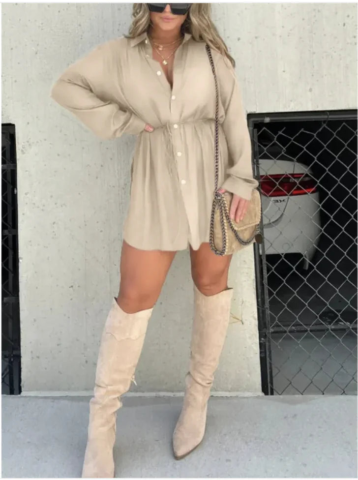 Women's Button-Up Long Sleeve Jumpsuit Shirt Dress