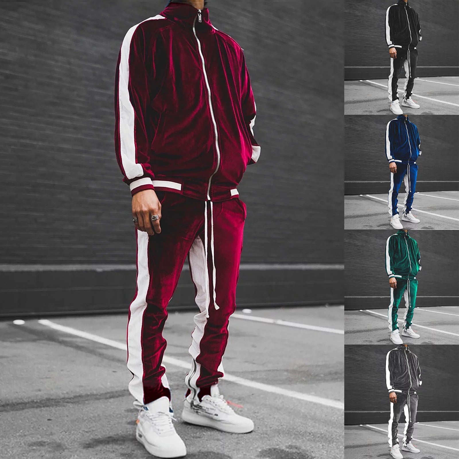 Velour Tracksuit Mens,2023 Men'S Velour Tracksuit 2 Pieces Winter Warm Full Zip up Jacket Sweatpants Fitness Sportswear Sweatsuit Jogger Sets