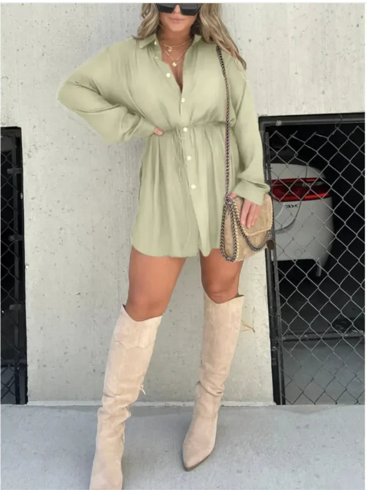 Women's Button-Up Long Sleeve Jumpsuit Shirt Dress