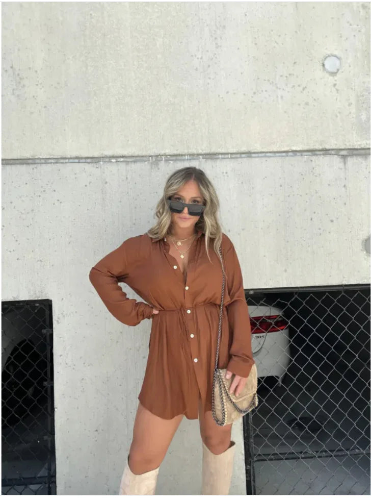 Women's Button-Up Long Sleeve Jumpsuit Shirt Dress