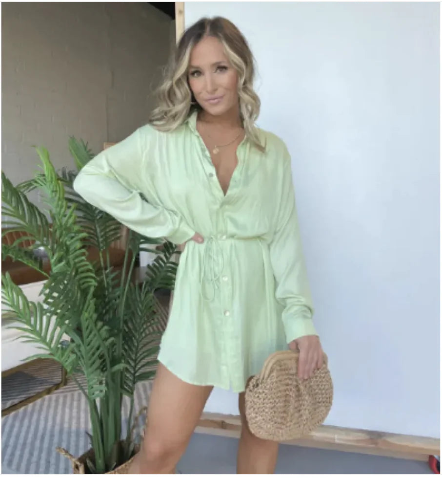 Women's Button-Up Long Sleeve Jumpsuit Shirt Dress