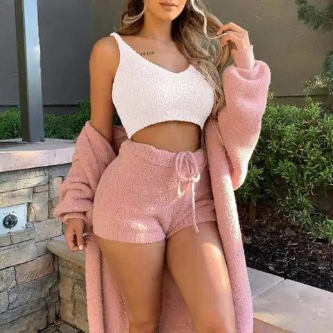 Cozy Knit 3-Piece Women's Fuzzy Fleece Pajama Set